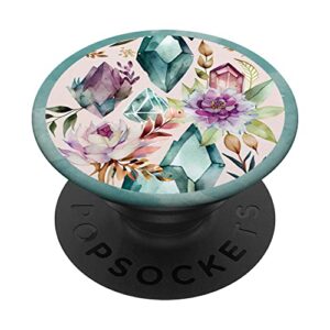 beautiful watercolor flowers and quartz crystals pattern popsockets swappable popgrip