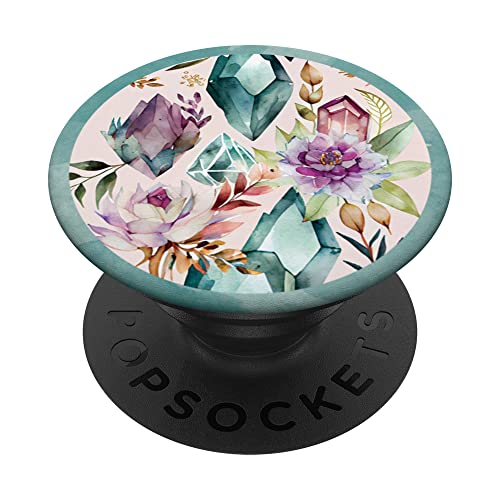 Beautiful Watercolor Flowers And Quartz Crystals Pattern PopSockets Swappable PopGrip