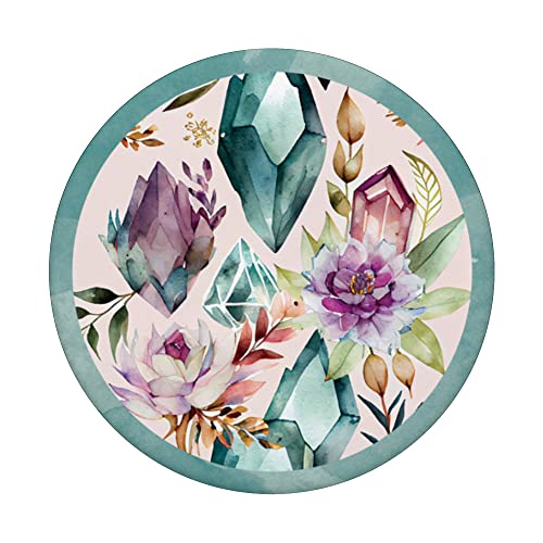 Beautiful Watercolor Flowers And Quartz Crystals Pattern PopSockets Swappable PopGrip