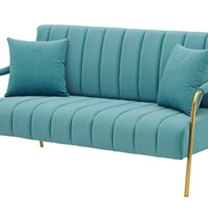 Loveseat Modern 2 Seater Sofa Comfortable Australian Cashmere Fabric Sofa with Two Throw Pillows Blue (Blue)