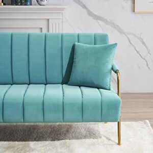 Loveseat Modern 2 Seater Sofa Comfortable Australian Cashmere Fabric Sofa with Two Throw Pillows Blue (Blue)