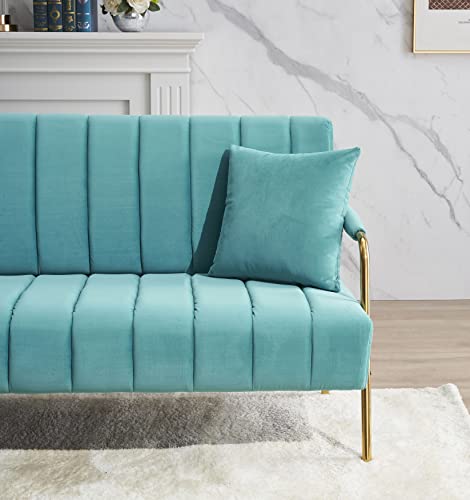 Loveseat Modern 2 Seater Sofa Comfortable Australian Cashmere Fabric Sofa with Two Throw Pillows Blue (Blue)