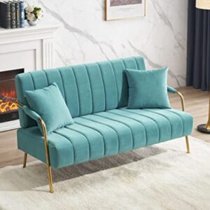 Loveseat Modern 2 Seater Sofa Comfortable Australian Cashmere Fabric Sofa with Two Throw Pillows Blue (Blue)