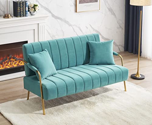 Loveseat Modern 2 Seater Sofa Comfortable Australian Cashmere Fabric Sofa with Two Throw Pillows Blue (Blue)