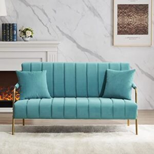 Loveseat Modern 2 Seater Sofa Comfortable Australian Cashmere Fabric Sofa with Two Throw Pillows Blue (Blue)