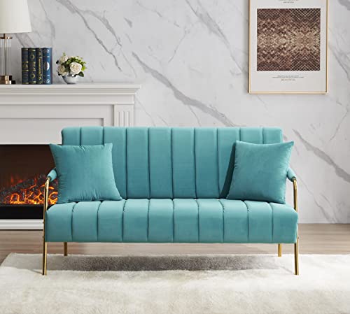 Loveseat Modern 2 Seater Sofa Comfortable Australian Cashmere Fabric Sofa with Two Throw Pillows Blue (Blue)