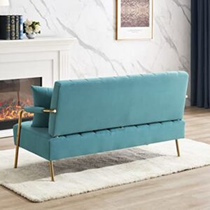 Loveseat Modern 2 Seater Sofa Comfortable Australian Cashmere Fabric Sofa with Two Throw Pillows Blue (Blue)