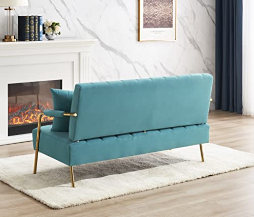 Loveseat Modern 2 Seater Sofa Comfortable Australian Cashmere Fabric Sofa with Two Throw Pillows Blue (Blue)