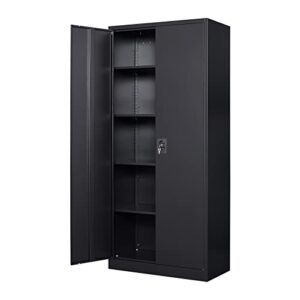 anxxsu metal garage storage cabinet, 71" metal storage cabinet with 2 doors and 4 adjustable shelves, lockable metal cabinets for office,home,garage,gym,school (black)