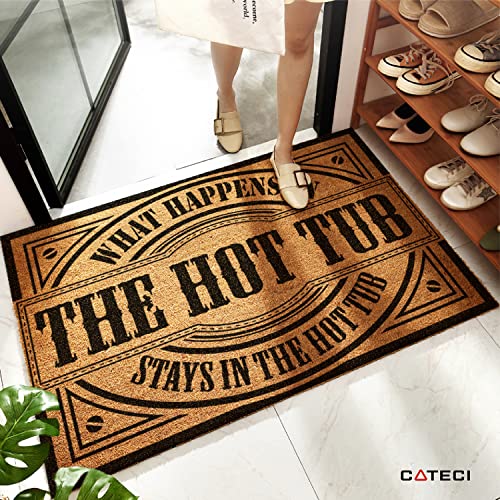 Funny Hot Tub Accessories What Happens in The Hot Tub Stays in The Hot Tub Non-Slip Rugs Rubber Backing Outdoor Usage Easy Clean for Outside Floor Mats Reusable Durable Washable Doormat 32"x20"