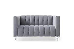 rora&yanear button pull sofa/tufted fabric sofa/transparent acrylic base sofa(grey)