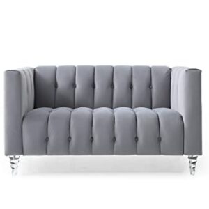 RORA&YANEAR Button Pull Sofa/Tufted Fabric Sofa/Transparent Acrylic Base Sofa(Grey)