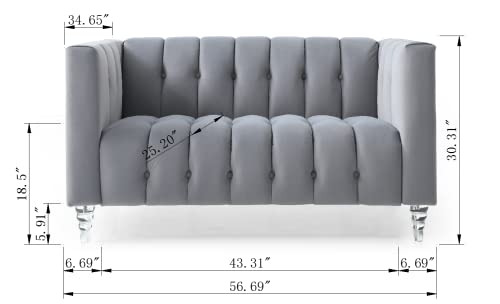 RORA&YANEAR Button Pull Sofa/Tufted Fabric Sofa/Transparent Acrylic Base Sofa(Grey)