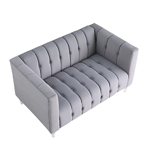 RORA&YANEAR Button Pull Sofa/Tufted Fabric Sofa/Transparent Acrylic Base Sofa(Grey)