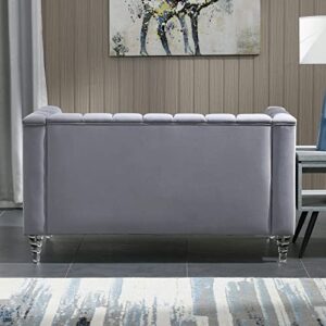 RORA&YANEAR Button Pull Sofa/Tufted Fabric Sofa/Transparent Acrylic Base Sofa(Grey)