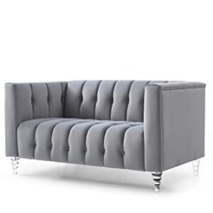 RORA&YANEAR Button Pull Sofa/Tufted Fabric Sofa/Transparent Acrylic Base Sofa(Grey)