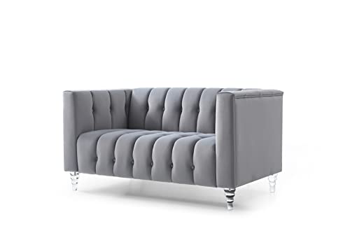 RORA&YANEAR Button Pull Sofa/Tufted Fabric Sofa/Transparent Acrylic Base Sofa(Grey)