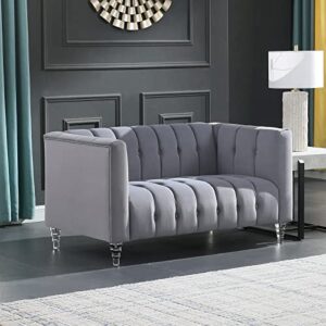 RORA&YANEAR Button Pull Sofa/Tufted Fabric Sofa/Transparent Acrylic Base Sofa(Grey)