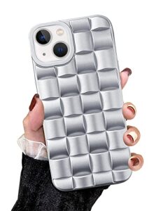 ginkgonut compatible with iphone 13 case or iphone 14 case for women/girls, cute 3d laid desgin soft silicone shockproof raised bumper corners case for iphone 13 / iphone 14（silver）