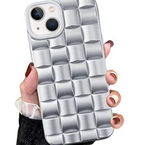 Ginkgonut Compatible with iPhone 13 Case or iPhone 14 Case for Women/Girls, Cute 3D Laid Desgin Soft Silicone Shockproof Raised Bumper Corners Case for iPhone 13 / iPhone 14（Silver）