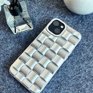 Ginkgonut Compatible with iPhone 13 Case or iPhone 14 Case for Women/Girls, Cute 3D Laid Desgin Soft Silicone Shockproof Raised Bumper Corners Case for iPhone 13 / iPhone 14（Silver）