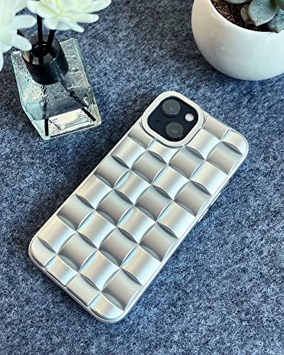 Ginkgonut Compatible with iPhone 13 Case or iPhone 14 Case for Women/Girls, Cute 3D Laid Desgin Soft Silicone Shockproof Raised Bumper Corners Case for iPhone 13 / iPhone 14（Silver）
