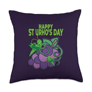st saint urhos day finnish suomi sisu apparel happy st urhos day grasshopper grapes vineyard graphic gift throw pillow, 18x18, multicolor