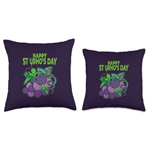 ST SAINT URHOS DAY FINNISH SUOMI SISU APPAREL Happy St Urhos Day Grasshopper Grapes Vineyard Graphic Gift Throw Pillow, 18x18, Multicolor