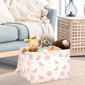 CaTaKu Watermelon Lemon Storage Bins with Lids Fabric Large Storage Container Cube Basket with Handle Decorative Storage Boxes for Organizing Clothes Shelves