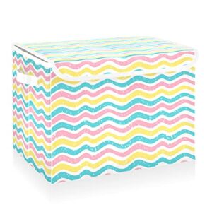 cataku cute rainbow waves storage bins with lids fabric large storage container cube basket with handle decorative storage boxes for organizing clothes shelves
