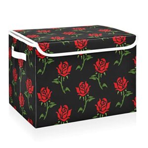 cataku roses vintage black storage bins with lids fabric large storage container cube basket with handle decorative storage boxes for organizing clothes shelves