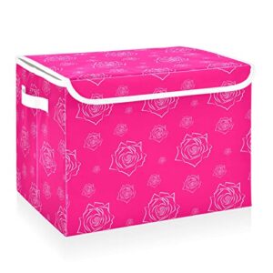 cataku roses hot pink storage bins with lids fabric large storage container cube basket with handle decorative storage boxes for organizing clothes shelves