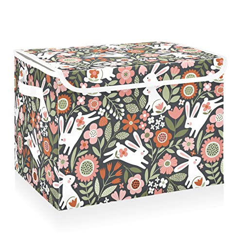 CaTaKu Woodland Rabbits Storage Bins with Lids Fabric Large Storage Container Cube Basket with Handle Decorative Storage Boxes for Organizing Clothes Shelves