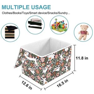 CaTaKu Woodland Rabbits Storage Bins with Lids Fabric Large Storage Container Cube Basket with Handle Decorative Storage Boxes for Organizing Clothes Shelves