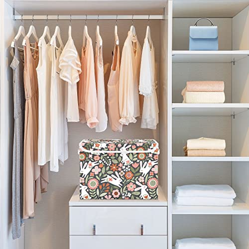 CaTaKu Woodland Rabbits Storage Bins with Lids Fabric Large Storage Container Cube Basket with Handle Decorative Storage Boxes for Organizing Clothes Shelves