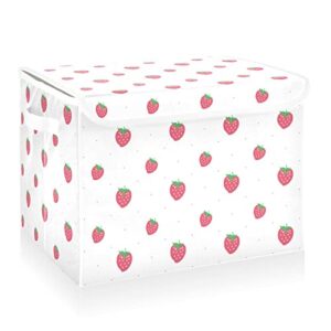 cataku small cute strawberry storage bins with lids fabric large storage container cube basket with handle decorative storage boxes for organizing clothes shelves