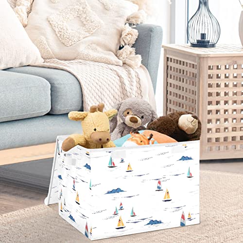 CaTaKu Colorful Wind Surf Storage Bins with Lids Fabric Large Storage Container Cube Basket with Handle Decorative Storage Boxes for Organizing Clothes Shelves