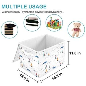 CaTaKu Colorful Wind Surf Storage Bins with Lids Fabric Large Storage Container Cube Basket with Handle Decorative Storage Boxes for Organizing Clothes Shelves