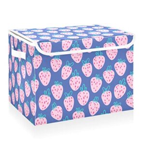 cataku strawberry cute blue storage bins with lids fabric large storage container cube basket with handle decorative storage boxes for organizing clothes shelves
