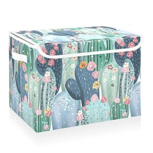 cataku cactus cacti floral storage bins with lids fabric large storage container cube basket with handle decorative storage boxes for organizing clothes shelves