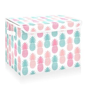cataku vintage pineapple storage bins with lids fabric large storage container cube basket with handle decorative storage boxes for organizing clothes shelves