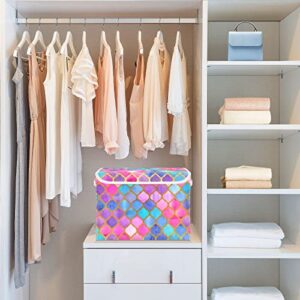 CaTaKu Lattice Rainbow Storage Bins with Lids Fabric Large Storage Container Cube Basket with Handle Decorative Storage Boxes for Organizing Clothes Shelves