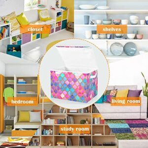 CaTaKu Lattice Rainbow Storage Bins with Lids Fabric Large Storage Container Cube Basket with Handle Decorative Storage Boxes for Organizing Clothes Shelves