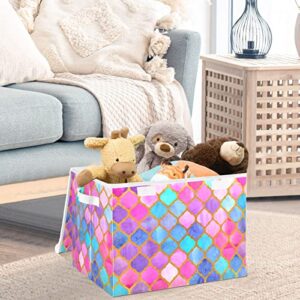 CaTaKu Lattice Rainbow Storage Bins with Lids Fabric Large Storage Container Cube Basket with Handle Decorative Storage Boxes for Organizing Clothes Shelves