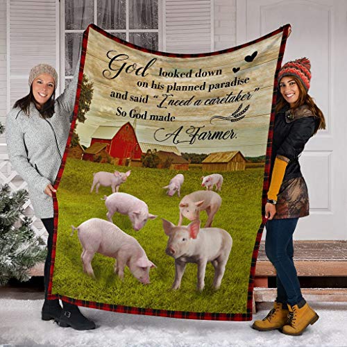 So God Made A Farmer Pig Blanket Plush Throw Minky Sherpa Blanket Personalized Blanket Gift for Family