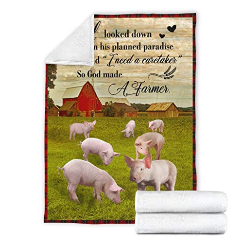 So God Made A Farmer Pig Blanket Plush Throw Minky Sherpa Blanket Personalized Blanket Gift for Family