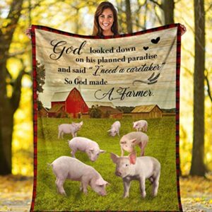 So God Made A Farmer Pig Blanket Plush Throw Minky Sherpa Blanket Personalized Blanket Gift for Family