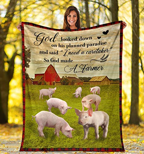 So God Made A Farmer Pig Blanket Plush Throw Minky Sherpa Blanket Personalized Blanket Gift for Family