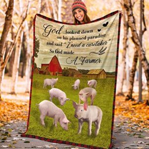 So God Made A Farmer Pig Blanket Plush Throw Minky Sherpa Blanket Personalized Blanket Gift for Family