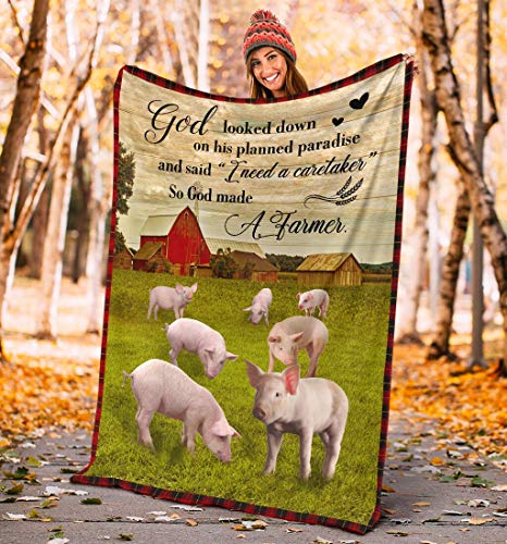So God Made A Farmer Pig Blanket Plush Throw Minky Sherpa Blanket Personalized Blanket Gift for Family